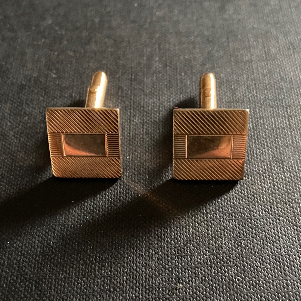 Vintage 50s 1950s Mid Century Modern MCM Gold Tone Square Men's Cufflinks  cuff